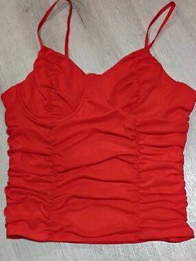 Red Ruched Spaghetti Strap Tank Top